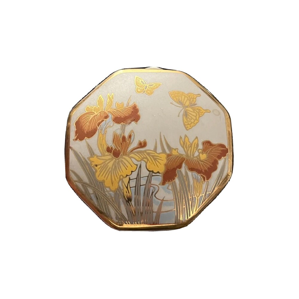 Vintage Chokin-Art Covered Trinket Box Ceramic Flower Butterfly Action Japan